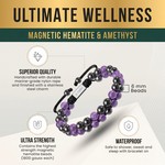 Topika Amethyst Bracelet, 6mm Magnetic Hematite for Men & Women 2 Pack