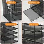 Topika - Desk Organiser with 5-Tier Tray & Side File Holder, Black Steel