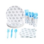 Topika - 144-Piece Baby Boy Elephant Party Plates and Paper Tableware Set