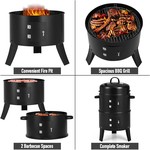 Topika - 3-in-1 Charcoal Vertical BBQ Grill Smoker Grill with Thermometer