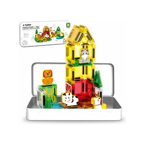 Topika Kids Mini Magnetic Tiles Travel Building Set with Metal Tin Box