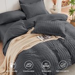 Topika Seersucker Bedding Set With Duvet Cover & Fitted Sheet, Grey