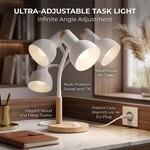 Topika - Wooden Base Desk Lamp with Base Switch, White Metal Shade