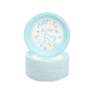 Hello Baby Boy/Girl 7" Paper Party Plates, Sturdy and Disposable - 80 Pack