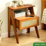 Topika Side Table Nightstand Bedside Table with Drawer, Bamboo Rattan Look