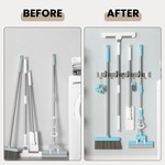 Topika Broom Holder Wall Mount Mop 2-in-1 Broom Holder and Hooks Organiser