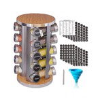 Topika - 20-Jar Rotating Spice Rack with Labels, Stainless Steel