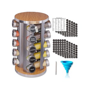 Topika - 20-Jar Rotating Spice Rack with Labels, Stainless Steel