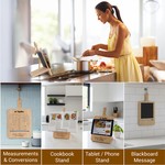 Topika Adjustable Bamboo Cookbook Stand With Conversion Chart & Cable Slot