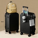 Topika Suitcases Hand Luggage Carry On With Cup Holder Hard Shell Black