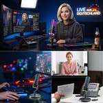 Topika Round USB Gaming Microphone With Stand, PC Streaming Mic & RGB Light