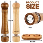 Topika Wooden Salt and Pepper Grinder Set with Tray, 8/10 Inch, 2 per set