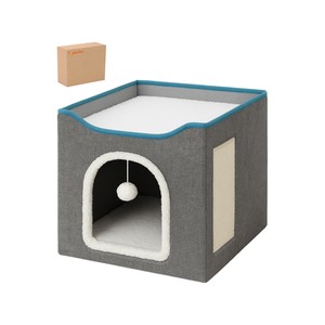 TopikaPet - Foldable Cat Bed with Scratch Pad & Toy, Cozy Indoor Cat House