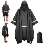 Topika - Rain Coat Poncho, Rain Jacket, Mens Rains Coats, Reflective Black