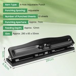 Topika - Adjustable 4 Hole Puncher for Binder Ring Album Paper, 10 Sheet