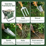 Topika Gardening Tools Set With Folding Garden Stool And Tote