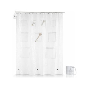 Topika Clear Shower Curtain Liner with 9 Mesh Pockets 180x180cm