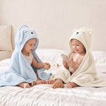 Topika Baby Bath Towels, Soft Coral Fleece, 80 x 80cm Blue/White 2 Pack Set