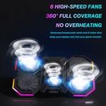 Topika 12-16 inch laptop cooling pad, 6 fans, RGB, Silent Adjustable Height