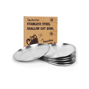 Topika Stainless Steel Shallow Cat Bowls, Whisker-Friendly Design