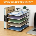 Topika - Desk Organiser with 5-Tier Tray & Side File Holder, Black Steel