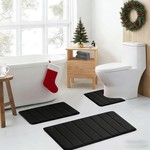 Topika - 4 Piece Bathroom Rug Set, Soft Coral Fleece Bath Mats, Black