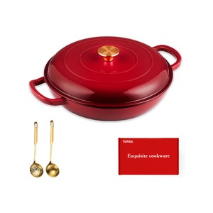 Topika - 30 Cm Cast Iron Pot,Red Enamelled Casserole Braiser With Lid,3.5 L