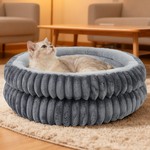 Topika Round Donut Cat Bed, Dog Bed, Washable Plush Calming Pet Bed