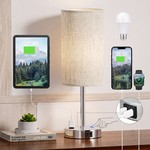 Topika - Linen Bedside Lamp With USB-C, USB-A And Outlet, Touch Control