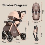 Topika Portable Baby Stroller Pram, Dual Push Foldable Stroller, 0-36M