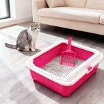 Topika Cat Litter Box with Scoop, High Sides, Open Top | Red