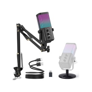 Topika - Square RGB Gaming Microphone, USB PC Streaming Mic Kit with Stand