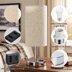Topika - Linen Bedside Lamp With USB-C, USB-A And Outlet, Touch Control
