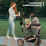 Topika Foldable Dog & Cat Stroller, Shock Absorbing 3-in-1 Pet Carrier