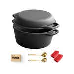 Topika - Cast Iron Dutch Oven Bread Pot, Cast Iron Black Pot 4.7L, 26cm