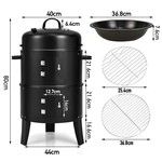 Topika - 3-in-1 Charcoal Vertical BBQ Grill Smoker Grill with Thermometer