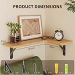 Topika Corner Floating Shelf, Brown solid Wood Wall Mounted Shelf
