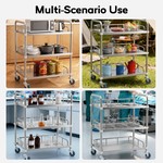 Topika - Storage Trolley On Wheels, 3-Tier Stainless Steel Utility Cart