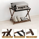 TopikaHome - Bamboo Luggage Rack with Storage Shelf Folding Suitcase Stand