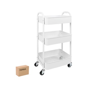 Topika - 3-Tier Rolling Metal Storage Cart, Mobile Utility Organizer