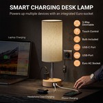 Topika - Touch Desk Lamp With USB Ports, AC Outlet And Wood Grain Base
