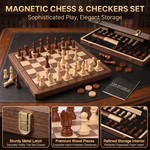 Topika Magnetic Wooden Chess and Checkers Set with Double Queen Pieces