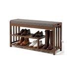 Topika - Shoe Rack Bench 3 Tier Bamboo Bench With Cushioned Seat