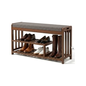 Topika - Shoe Rack Bench 3 Tier Bamboo Bench With Cushioned Seat