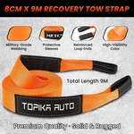 TopikaAuto 9m 15Ton Tow Strap Heavy Duty with D-Ring Shackles Recovery Rope
