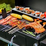 Topika Outdoor Charcoal Braai Grill & Dual Side Tables, Hooks, Thermometer