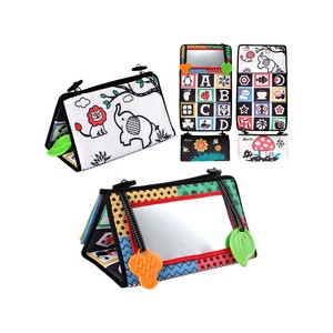 Baby Mirror Infant Toys with Crinkle Cloth Book and Teether 3 IN 1 Set