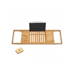 Topika-Expandable Bamboo Bathtub Tray,Wood Bath Tray w/ Soap &Tablet Holder
