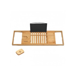 Topika-Expandable Bamboo Bathtub Tray,Wood Bath Tray w/ Soap &Tablet Holder