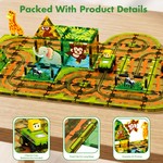 Topika Kids Magnetic Tile Track Set with Electric Vehicles and Tin Box